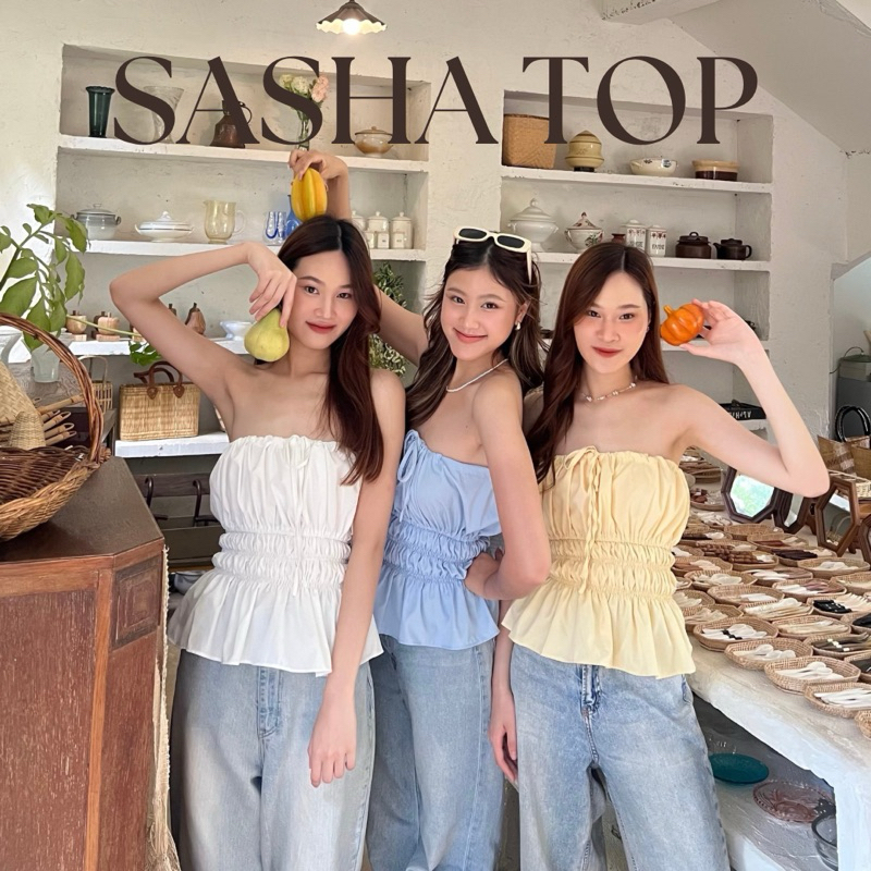 𝗦𝗮𝘀𝗵𝗮 𝘁𝗼𝗽 (𝟮𝟵𝟵.-) 🥯🥐 เสื้อเกาะอกผ้าไหมอิตาลีแต่งย่นสีพาสเทลน่ารัก (โรงงานผ้าที่ไทยร้านผลิตเอง)