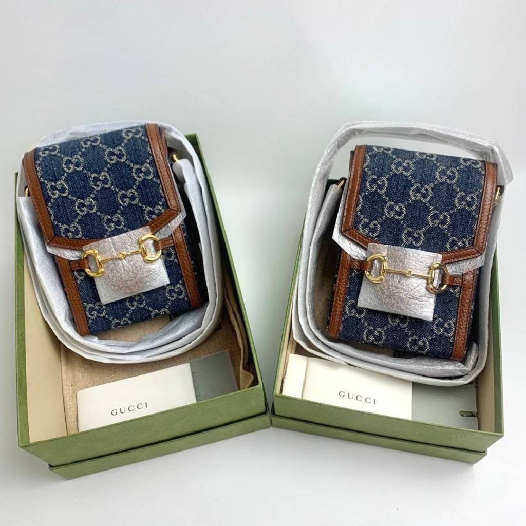 Gucci horsebit 1955 mini bag in blue denim