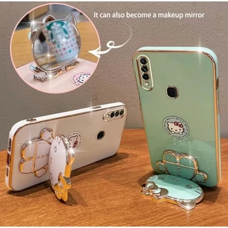 เคส กระจก คิตตี้ ตั้งได้ สำหรับ VIVO Y03 Y03T Y05 Y18 Y28S Y28 4G 5G Y100 Y17S V29E ลายน่ารัก กระจก ตั้งได้ หมุนได้