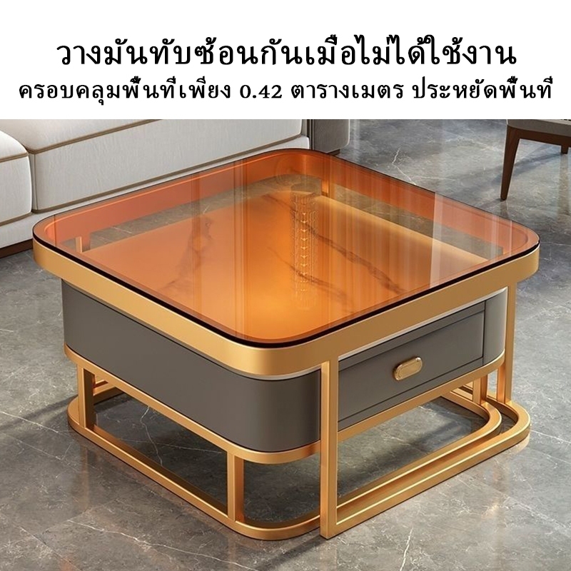 โต๊ะกลางโซฟา โต๊ะรับแขก กระดานหิน + แก้ว โต๊ะกาแฟ โต๊ะกระจก  สีดำ/โกลเด้น หลายวิธีรวมกัน