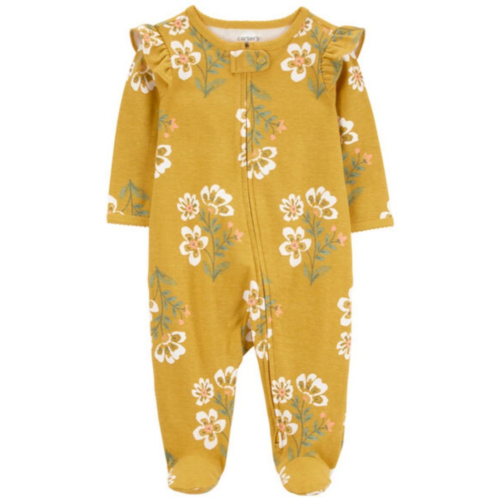 CARTER 1PC SNP MUSTARD FLORAL L13 คาร์เตอร์หมีจั๊มสูทคลุมเท้าเด็ก ลายดอกไม้สีเหลือง