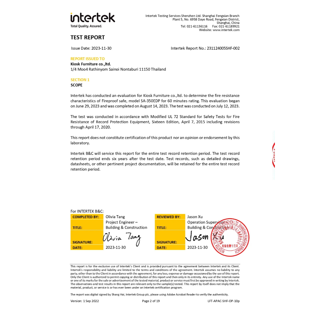 [จัดส่งพร้อมติดตั้งฟรี] KIOSK ตู้เซฟกันไฟ46กก. ระบบแสกนลายนิ้วมือ และรหัสดิจิตอล - รูปที่ 5