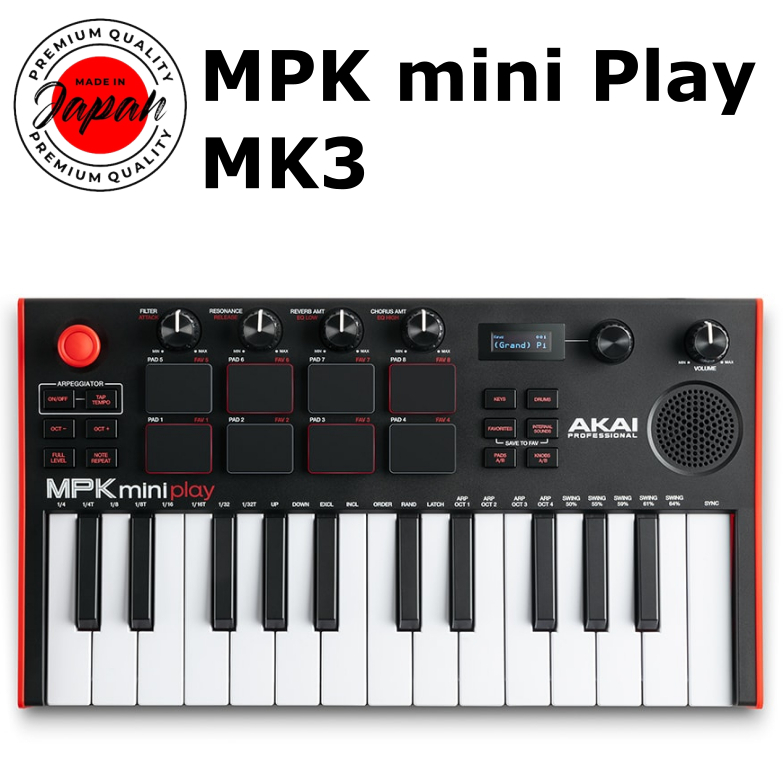 Akai Professional Mpk Mini Play Mk3 25 คีย์ Midi คีย์บอร์ดคอนโทรลเลอร์พร้อมลําโพงรวมแหล่งเสียงในตัวท