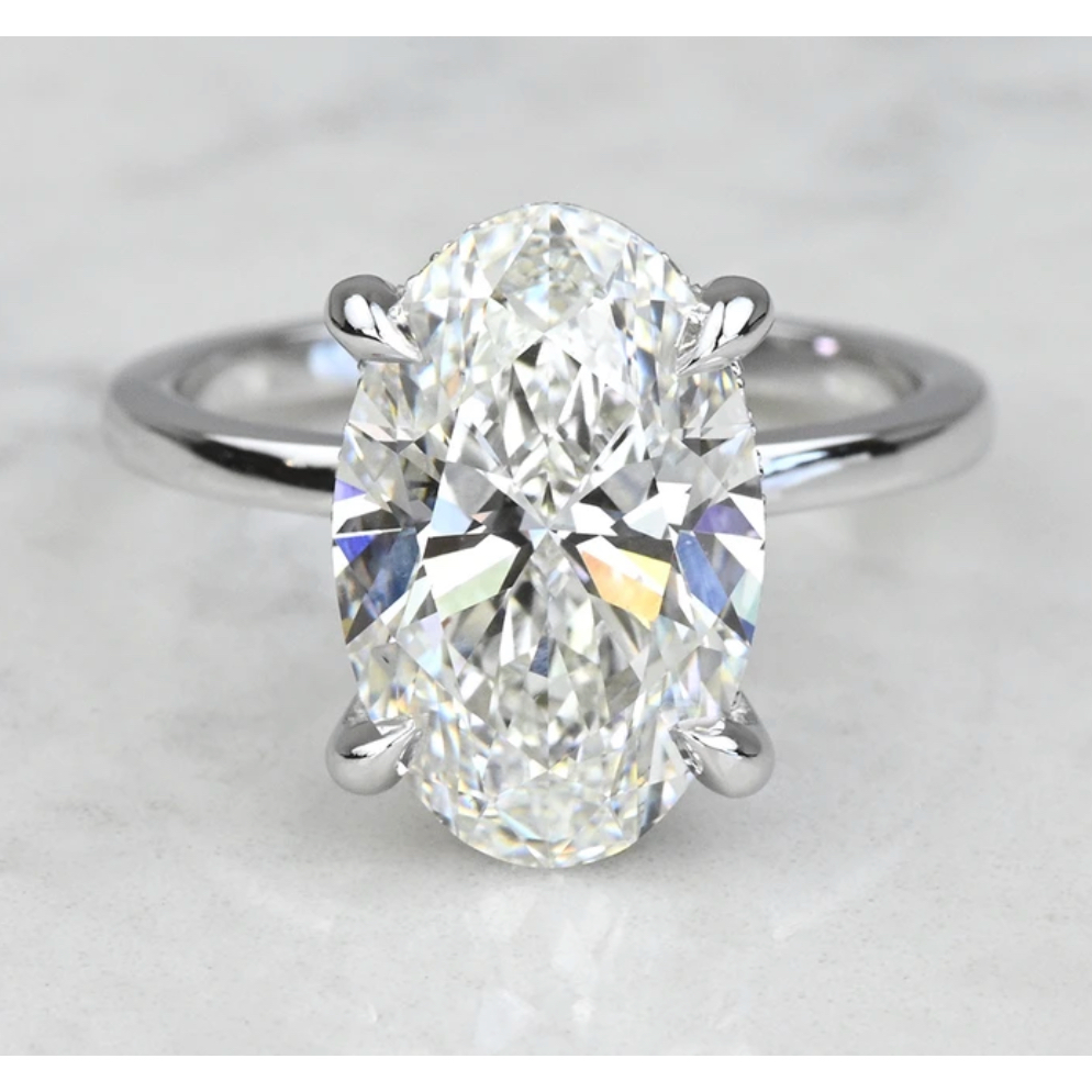 แหวนเพชร 5.03 ct E VVS2 Emerald Lab Grown Diamond Hidden Halo Ring - White Gold 9K พร้อมใบรับรอง IGI