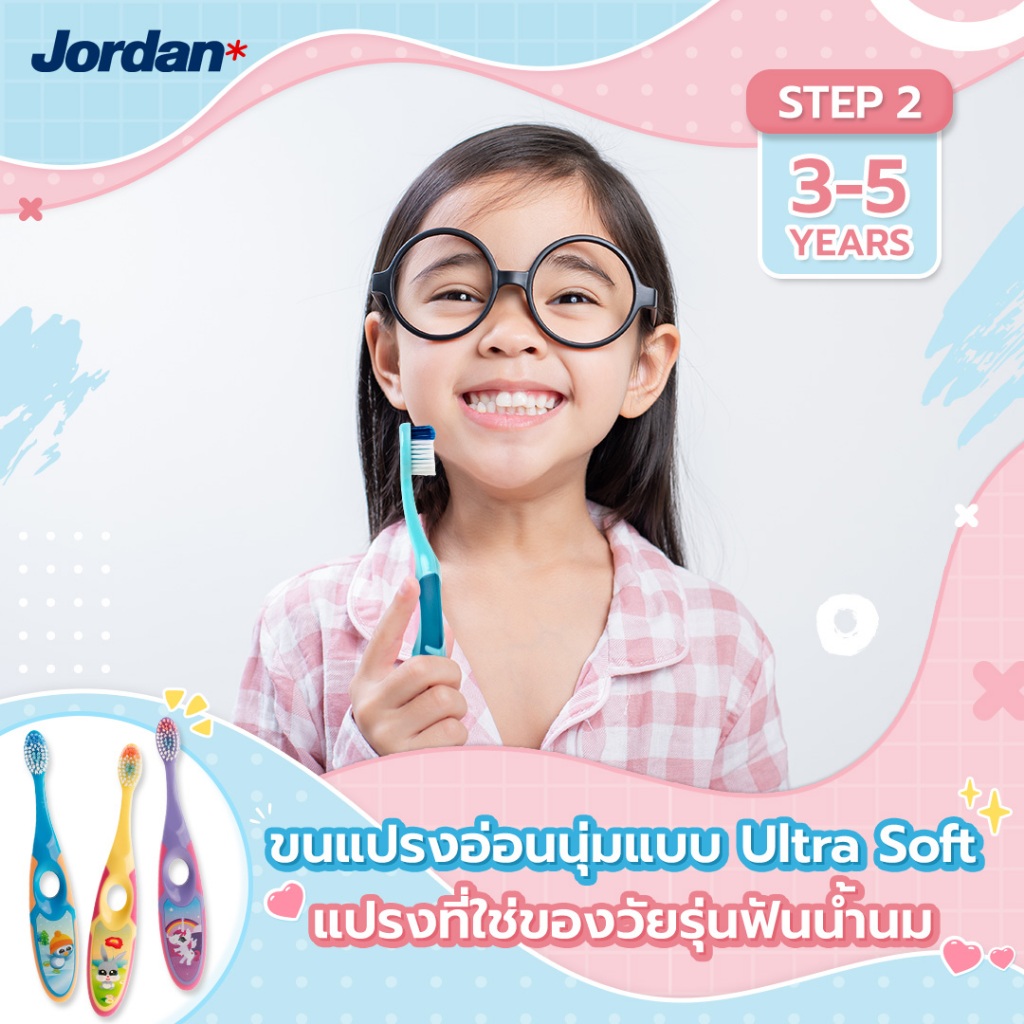 ⚡ ส่งของทุกวัน ⚡ [แพ็ค2ชิ้น คละสี]  Jordan จอร์แดนแปรงสีฟันเด็ก Step 2 สำหรับ 3-5 ปี รูปที่ 4