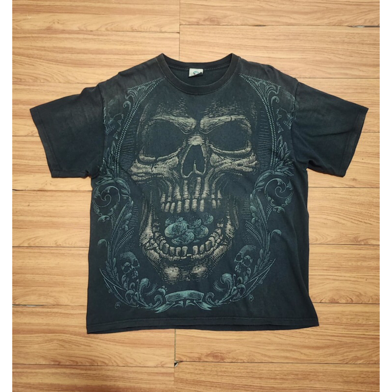 T-shirt Vintage OVP SKULL OMNIA MORS AEQUAT LIQUID BLUE 2007.💀