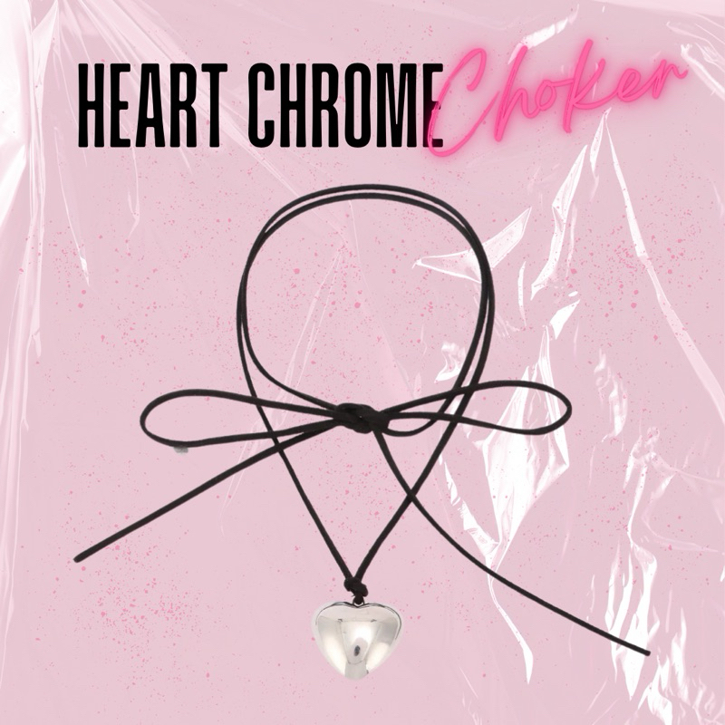 Y2K💫สร้อยโชคเกอร์ Heart Chorm Chrome