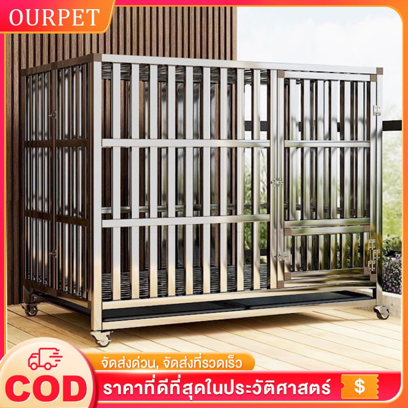 กรงหมาขนาดใหญ่ กรงสแตนเลส 304 กรงหมาเล็ก รอก กรงสุนัขขนาดใหญ่ กรงหมาพับได้ มีล้อ กรงสัตว์ แสตนเลสไม่ขึ้นสนิม