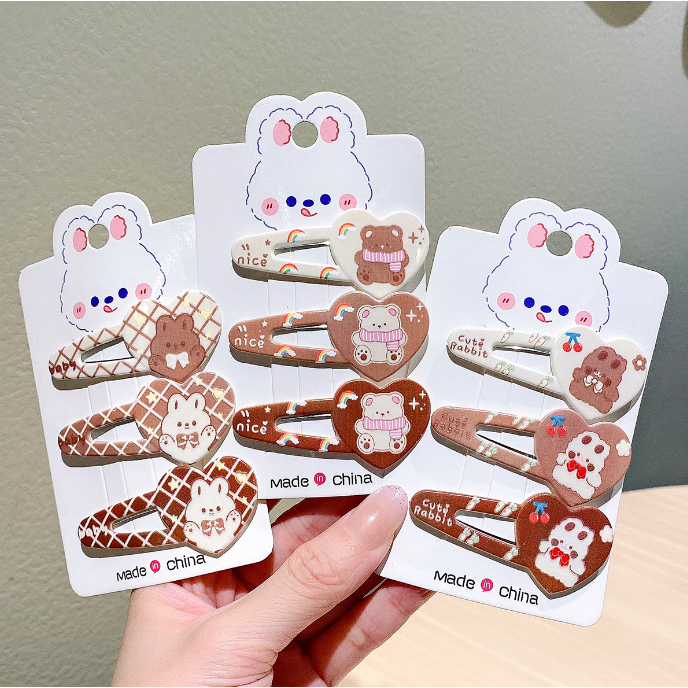 [พร้อมส่งในไทย] กิ๊บติดผมลายน้องหมี น่ารัก สไตส์มินินอล