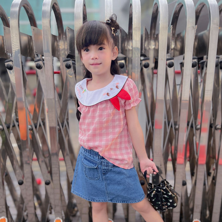 Chelsee เสื้อคอกลมปกบัว เด็กผู้หญิง รุ่น 238045 ลายกระต่าย แขนตุ๊กตา ผ้า 100%Cotton อายุ 1.5-10 ปี เสื้อผ้าเด็กโต