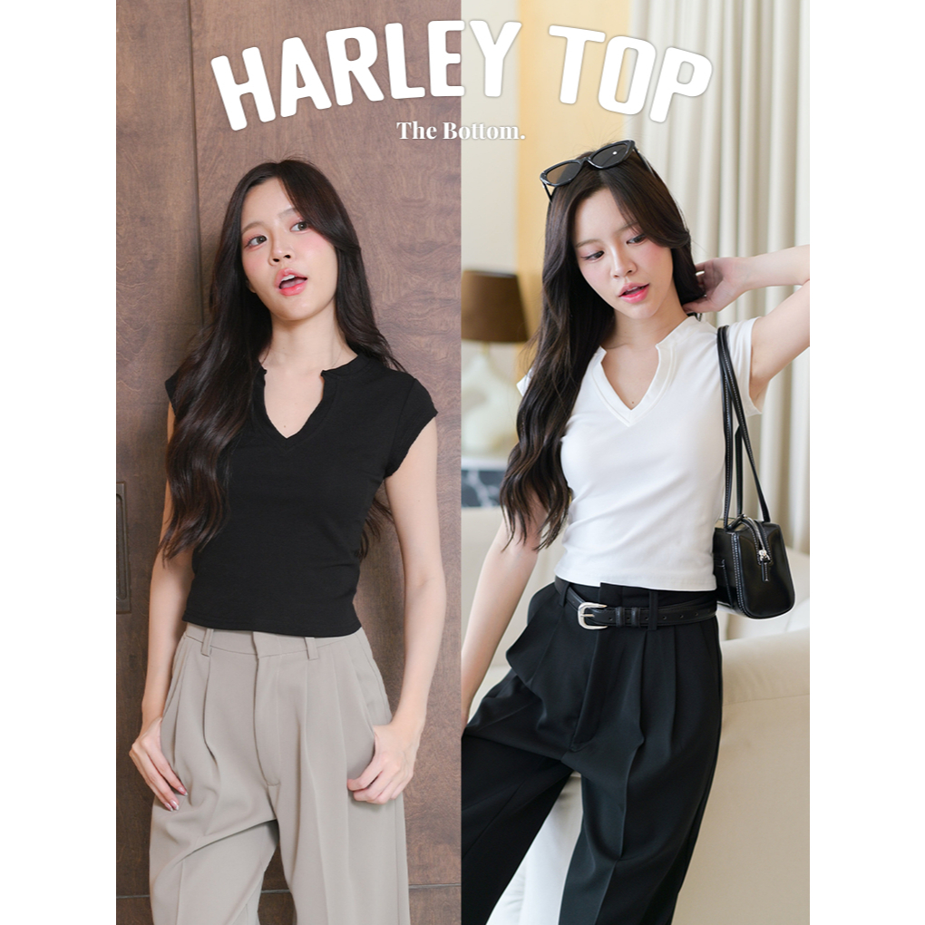 The Bottom เสื้อคอผ่า แขนเต่อ เนื้อผ้ายืดหยุ่น ใส่สบายเข้ารูปสวย - รุ่น Harley top