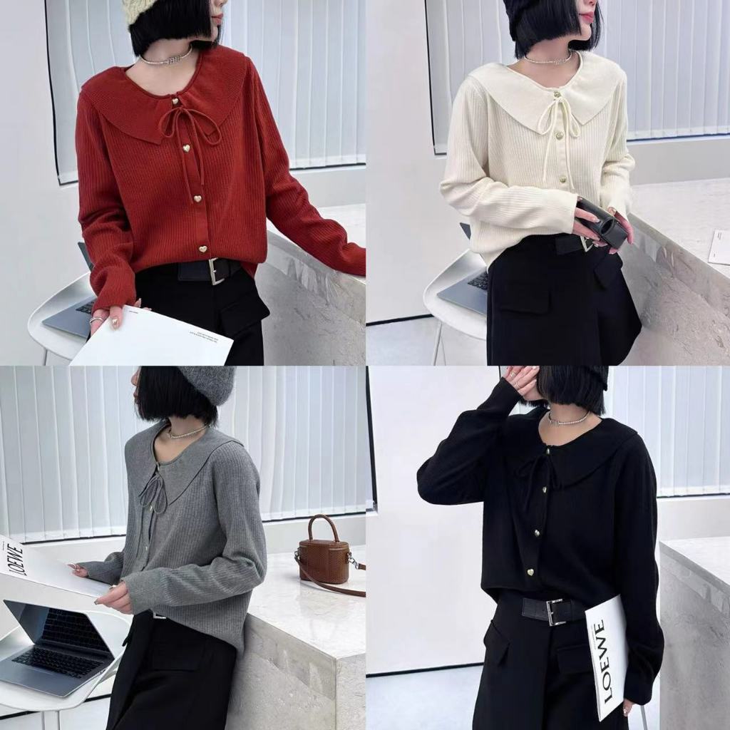 * พร้อมส่ง * เสื้อไหมพรมสีพื้นเสื้อแขนยาวกันหนาวเสื้อแฟชั่นผู้หญิงสไตล์เกาหลีใส่สบายสามารถเปิดปุ่มได้จริงืดได้เยอะ