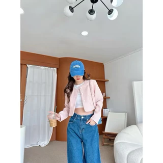 New‼️เสื้อสูทผู้หญิง Blazer crop สูทครอป งาน Premium กระดุมหน้า แต่งกระเป๋าแปะ เนื้อผ้าลายทวิต (มีฟองน้ำเสริมบ่า)