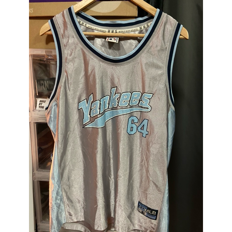 MLB Yankees Sleeveless Silver Blue Jersey เสื้อกีฬามือสอง
