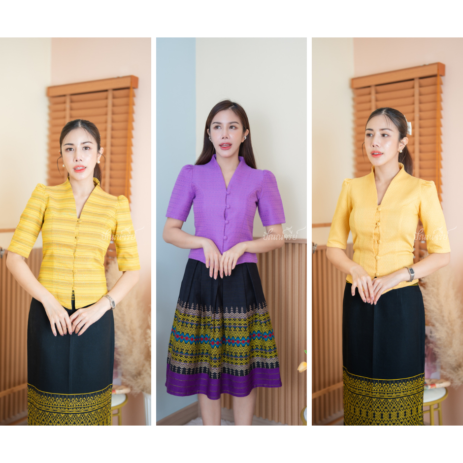 ปัณณ์จรีย์ เสื้อคอปีนกระดุมหน้า ผ้าทออัดกาว