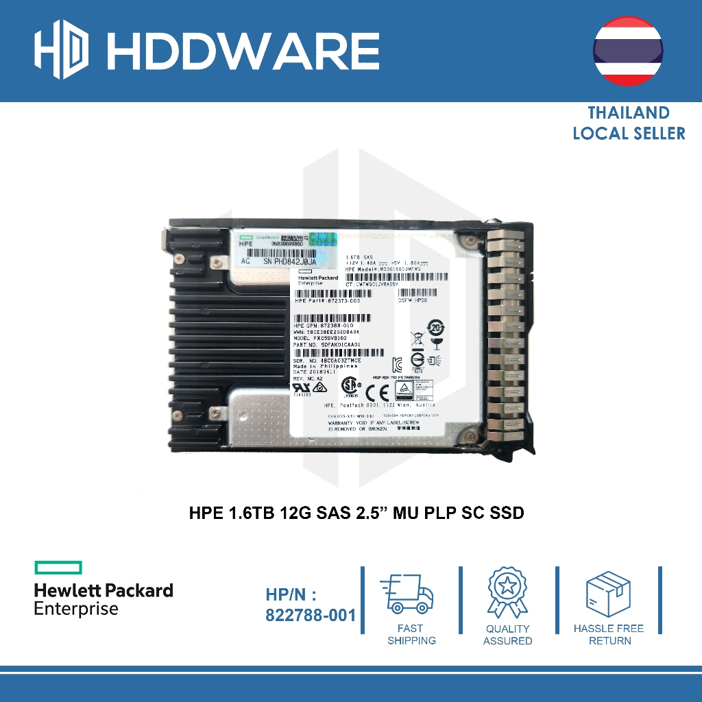 HPE 1.6TB 12Gb SAS 2.5 MU PLP SC SSD // 822788-001 // 822563-B21 // MO001600JWFG