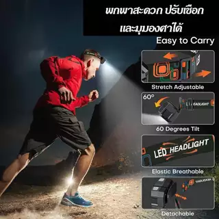 ไฟฉายคาดหัว LED แรงสูง ไฟหน้าเซนเซอร์ ไฟส่องกบ ตัดหมอก กันน้ำ แบตอึด ใช้งานสะดวก พร้อมส่งจากไทย