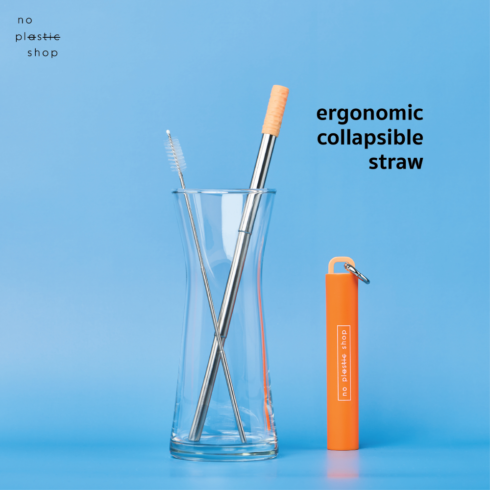 Ergonomic Collapsible Straw หลอดสแตนเลสพกพา พับเก็บได้ นิ่มไม่บาดปาก ไร้กลิ่น ปราศจากสาร BPA