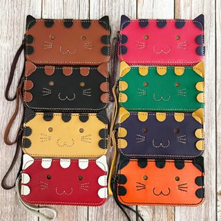 【กระเป๋าสตางค์ใบยาวรูปแมวน่ารัก】กระเป๋าตังค์หนังวัวแท้ยาว 7.…