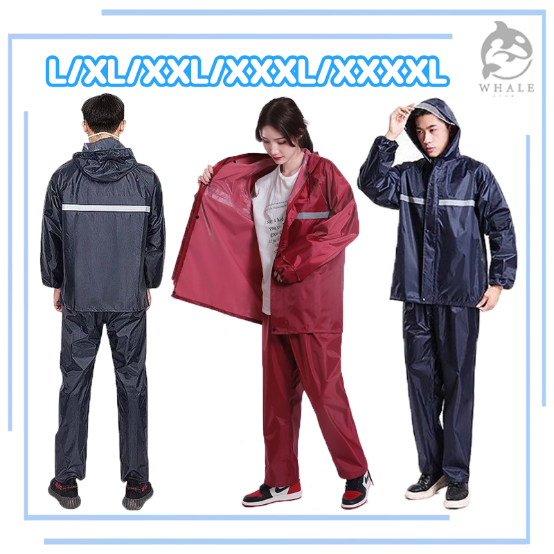 🔥พร้อมส่ง🔥 Raincoat suit ชุดกันฝนแบบหนา มีแถบสะท้อนแสง รุ่น หมวกติดเสื้อ