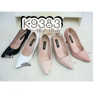 K9383 รองเท้าส้นสูง PU หนังนิ่ม ส้นแหลมสูง 3.2 นิ้ว