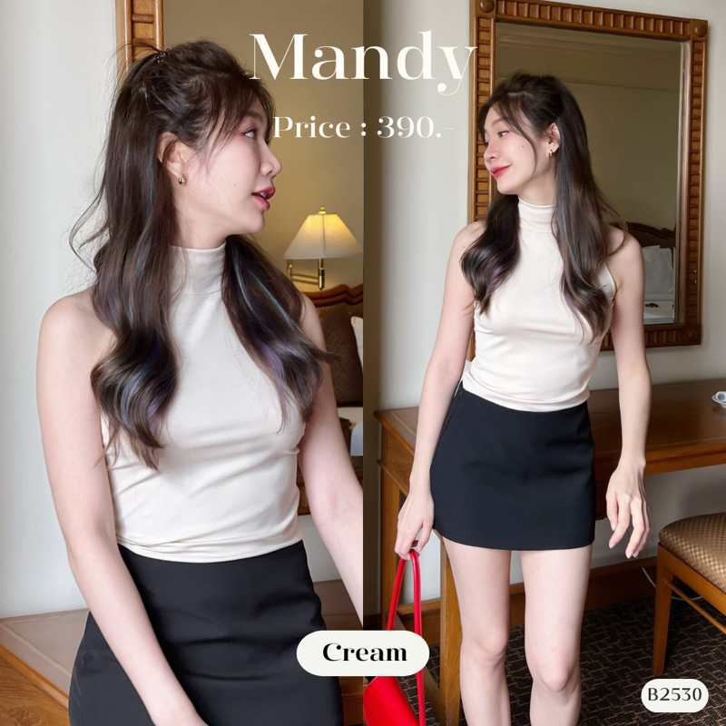 B2530 l MANDY เสื้อแขนกุด คอเต่า เนื้อผ้าเรย่อน Clothing ผู้หญิง [ซื้อครบ1,000 แถมเครื่องประดับ]