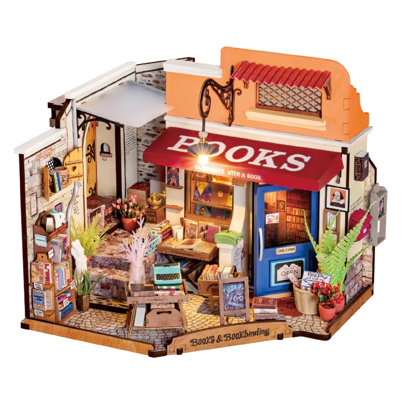Rolife DIY Miniature Dollhouse - Corner Bookstore โมเดลบ้าน ตัวต่อไม้ บ้านตุ๊กตา | ของแต่งบ้าน ของเล่นศิลปะ DIY