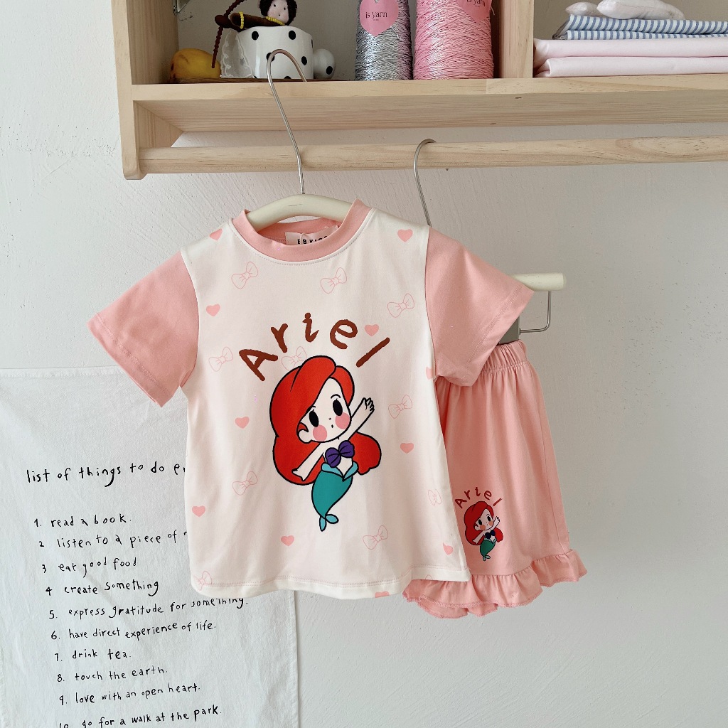 ชุดแขนสั้นเด็ก ชุดเด็กผู้หญิง BBKIDS เสื้อแขนสั้นกางเกงขาสั้นชายระบาย