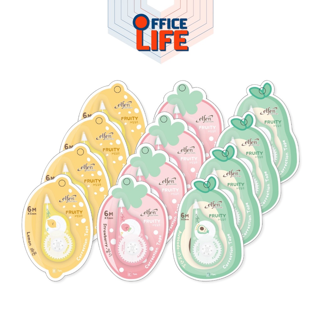 Elfen (เอลเฟ่น) เทปลบคำผิด รุ่น Fruity (ฟรุตตี้) ขนาด 5 MM. x 6 M. ( จำนวน 12 ชิ้น )