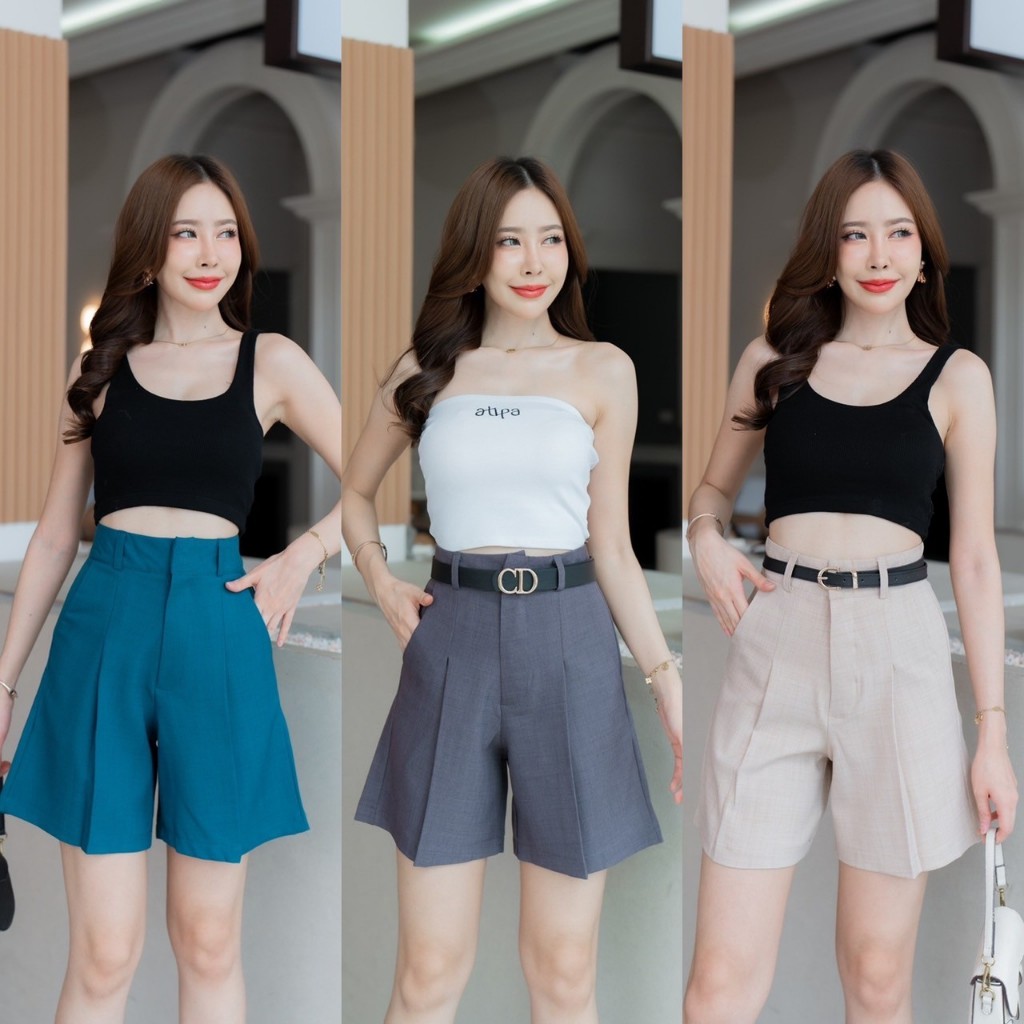 ใหม่ล่าสุด G96  กางเกงขาสั้น  เอวสูง ซิปหน้า ตะขอหน้า ผ้าฟอร์ร่า  ใส่สบาย สาวอวบไซส์ใหญ่  S - 7XL