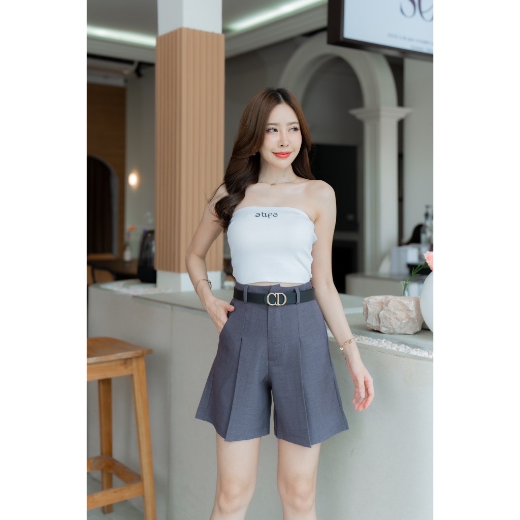 ใหม่ล่าสุด G96  กางเกงขาสั้น  เอวสูง ซิปหน้า ตะขอหน้า ผ้าฟอร์ร่า  ใส่สบาย สาวอวบไซส์ใหญ่  S - 7XL - รูปที่ 3