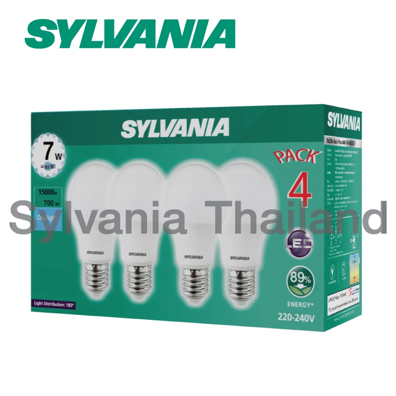 [แพ็ค 4 สุดคุ้ม ] SYLVANIA หลอดไฟแอลอีดี รุ่น ToLEDo Basic Plus A60 7W ขั้ว E27 (แสง Daylight : สีขาว) รุ่นใหม่