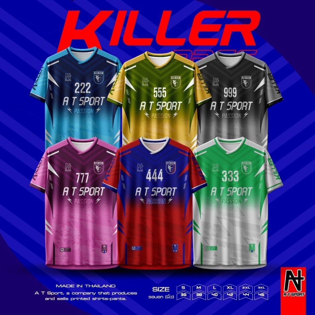 เสื้อพิมพ์ลาย A T SPORT รุ่น A T KILLER(แขนสั้น) ผ้าไมโครทอลายฟุตบอล แห้งเร็ว ระบายอากาศได้ ออกกำลังกาย เสื้อกีฬาพิมพ์ล