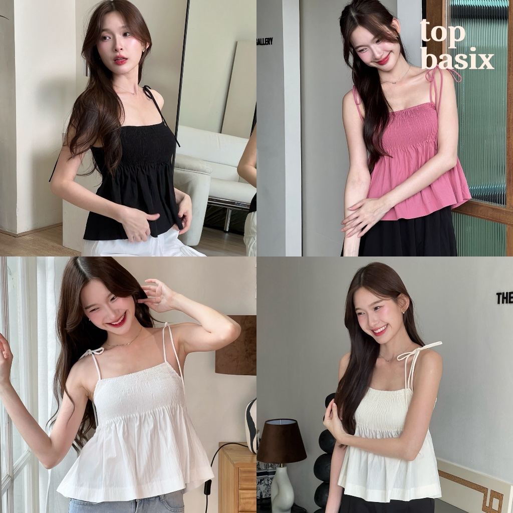 TOPBASIX - Ruffle top เสื้อสายเดี่ยวผูกโบว์