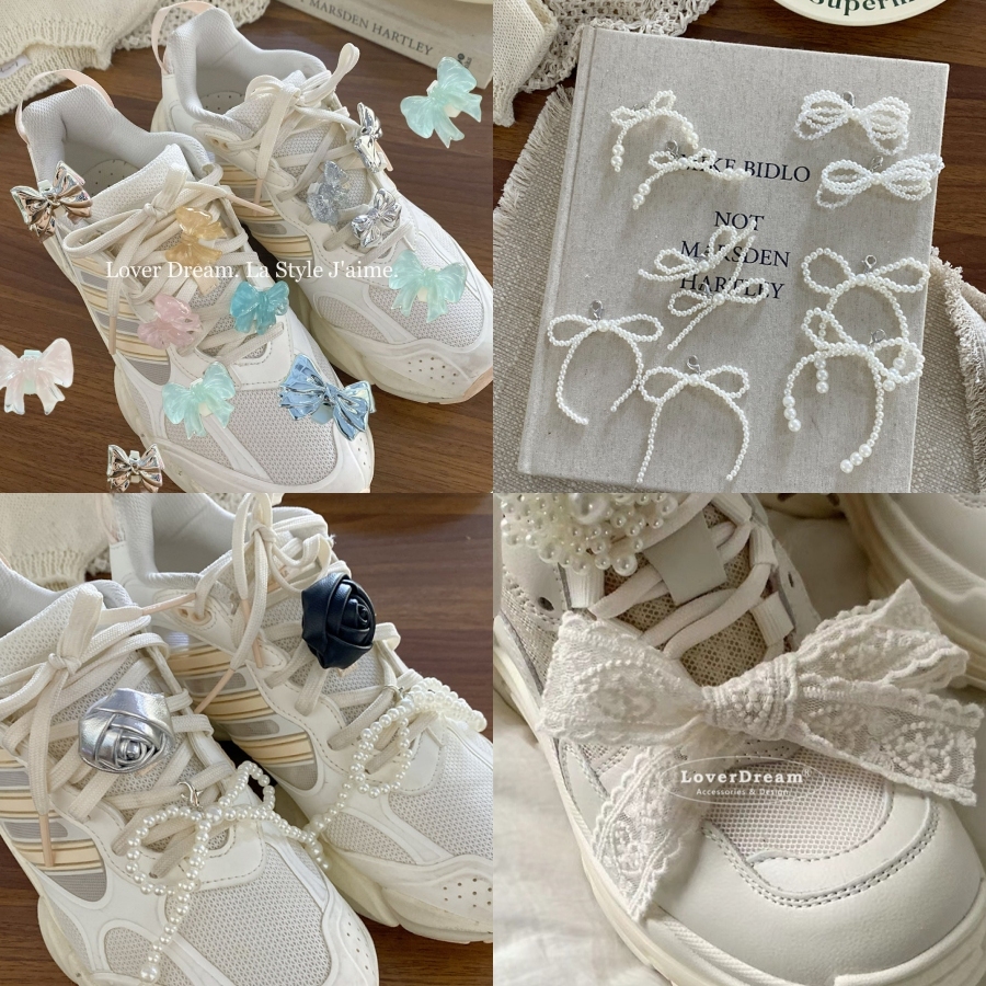 (พร้อมส่ง🎀)〰️👟 โบว์ติดรองเท้า ที่ติดรองเท้าไข่มุก ตกแต่งรองเท้าผ้าใบ