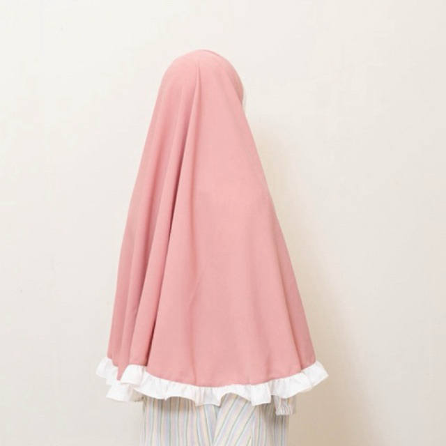 UmmeeShop ฮิญาบเด็ก ทรงวงกลม ทูโทน มีระบาย (เลือกสีในแชท) ฮิญาบสำเร็จรูป