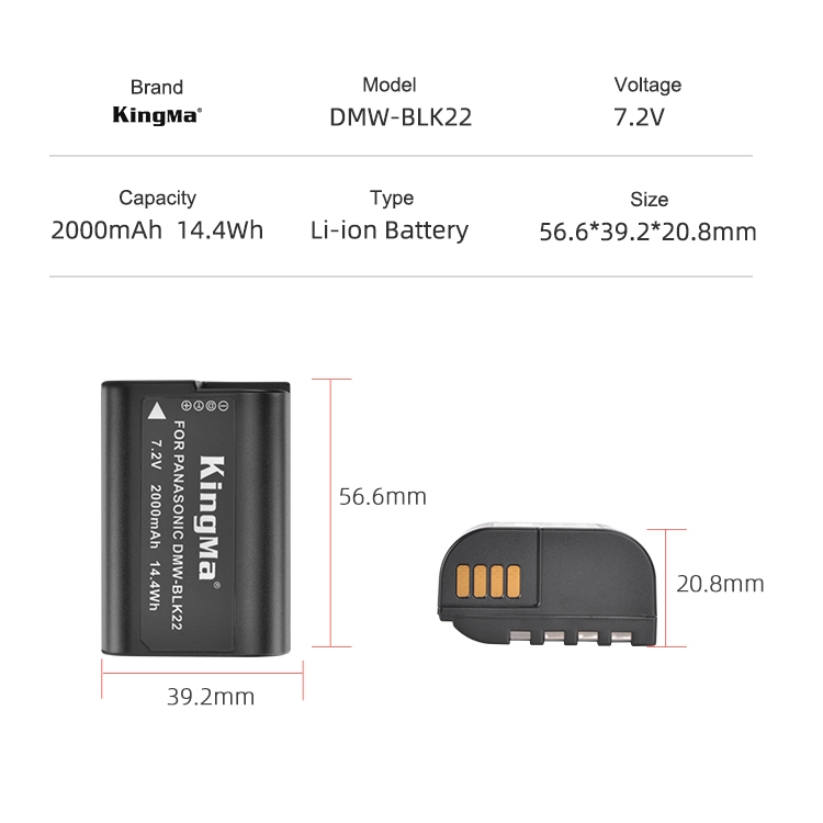 แบตเตอรี่ Kingma Panasonic BLK22 + แท่นชาร์จ Panasonic G9II S5 S5II S5IIX GH6 (รับประกัน1ปี)