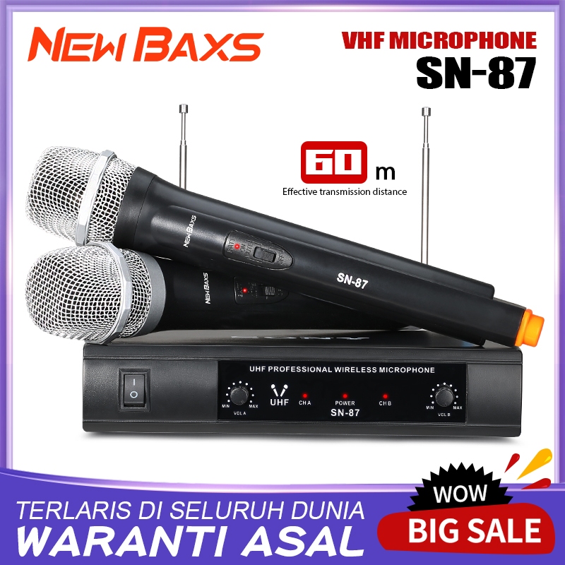 NEW BAXS SN87 ไมโครโฟนไร้สายหนึ่งลากสอง 2 ไมโครโฟนแบบใช้มือถือ 80M ระยะทางรับ VHF FM ระบบไร้สาย KTV