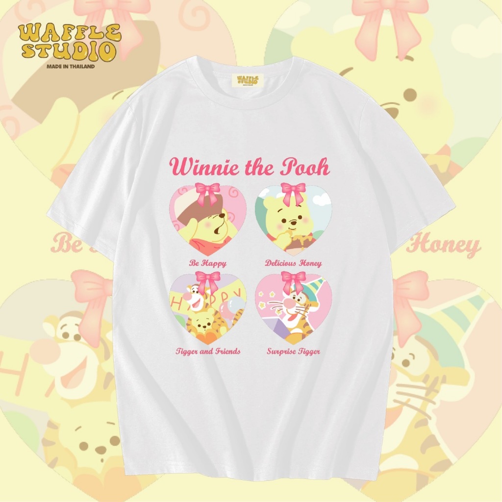[ ส่งฟรี ] WS0418 เสื้อยืดโอเวอร์ไซส์ เสื้อยืดเกาหลี ผ้าคอตตอน 100% เสื้อยืด หมีพูห์ WAFFLE STUDIO