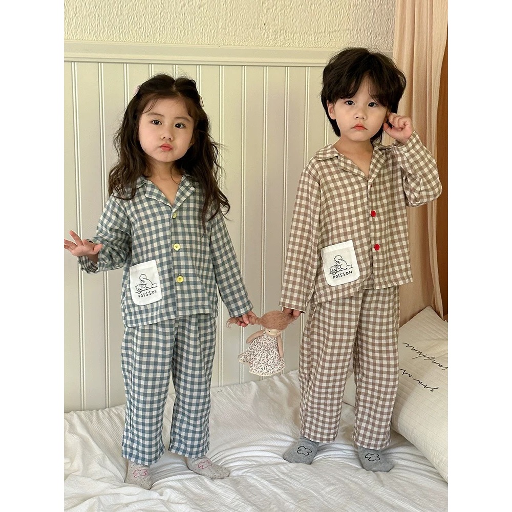 รุ่น O (80-150) ชุดนอนเด็กแขนยาวลายสก็อต **พร้อมส่ง**