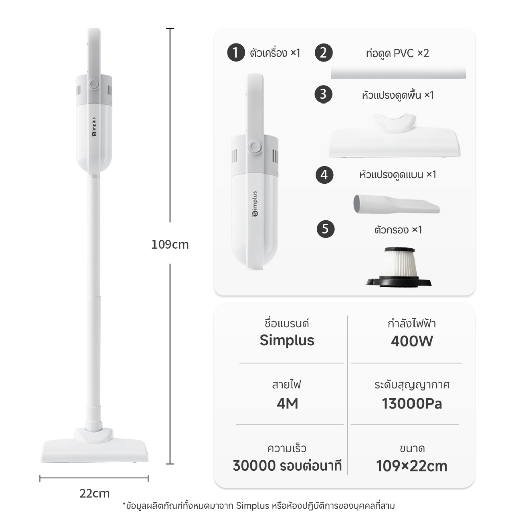 Simplus x PP Krit เครื่องดูดฝุ่นแบบมีสาย 13000pa แรงดูดสูง เหมาะสำหรับอพาร์ทเมนท์ขนาดเล็ก เครื่องดูดฝุ่น XCQH002 รูปที่ 7
