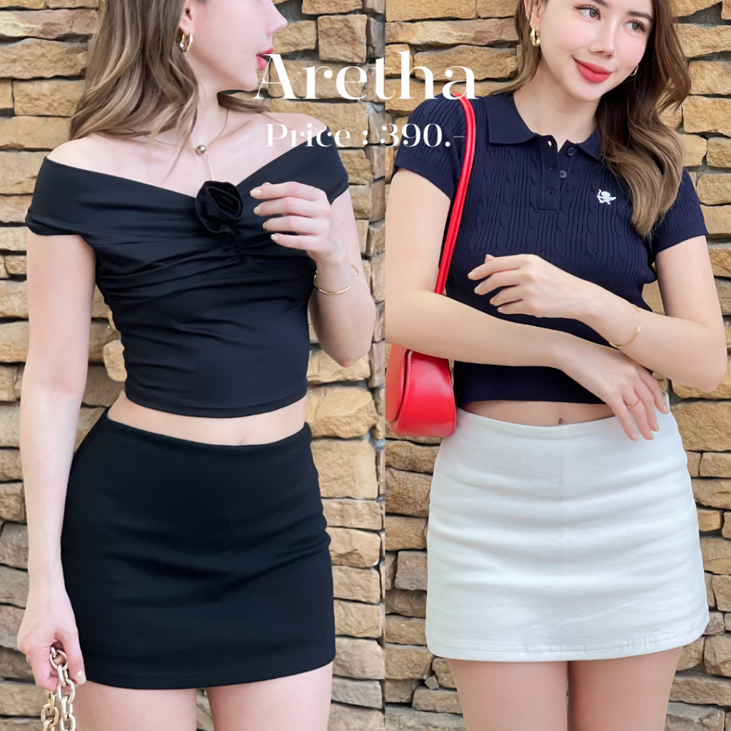 กระโปรงสั้น เอวสะดือ ซิปหลังมีซับใน B2505 l ARETHA [ซื้อครบ 1,000 แถมเครื่องประดับ] ผู้หญิง Clothing