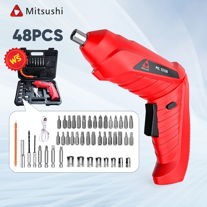 Mitsushi ไขควงไฟฟ้า 3/48pcs 4.8V สว่านไร้สาย ไขควงกระแทกไร้สาย ไขควงอเนกประสงค์