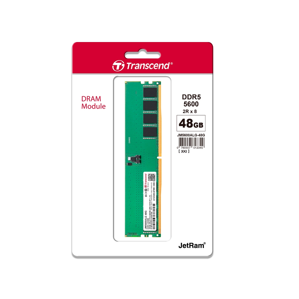 Transcend RAM-Memory DDR5-5600 Long-DIMM 48GB รับประกันตลอดอายุการใช้งาน-มีใบกำกับภาษี JM5600ALE-48G