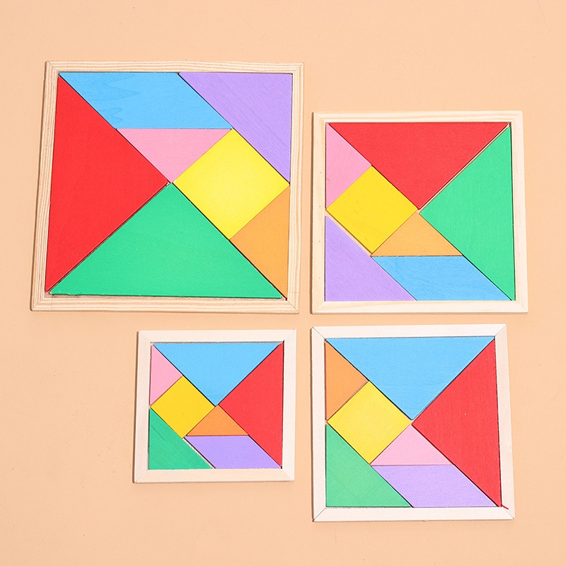 แทนแกรมไม้ จิ๊กซอว์ไม้ ปริศนา 7 ชิ้น Tangram ขนาด 11.5 /14.5 /16 /20 ซม. บล็อกไม้ของเล่นเรขาคณิต ของเล่นเสริม IQ