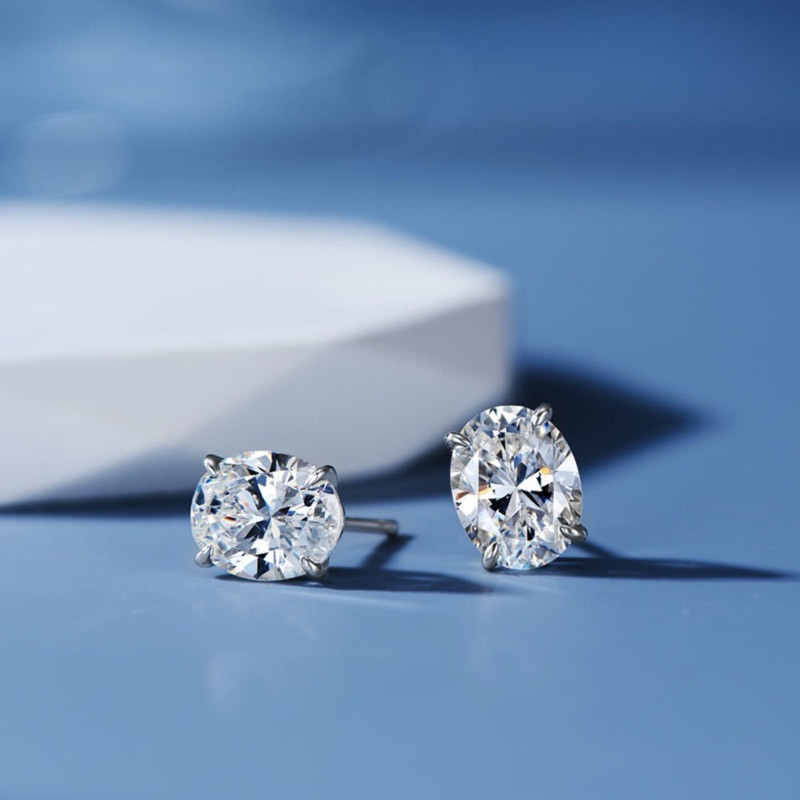 ต่างหูเพชรโมอีสทรง  Oval  เงินแท้ ชุบทองคำขาว14k-646