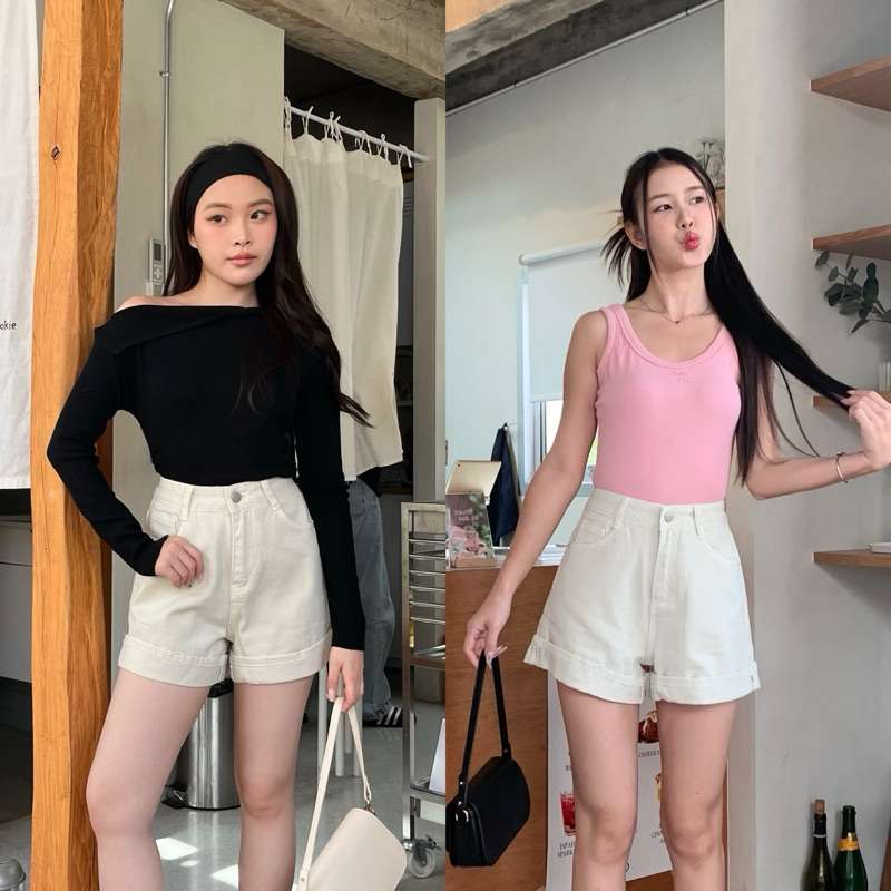 3pcs.basket “J2426” Basic short Jeans ขาสั้นสีขาวอมเทา