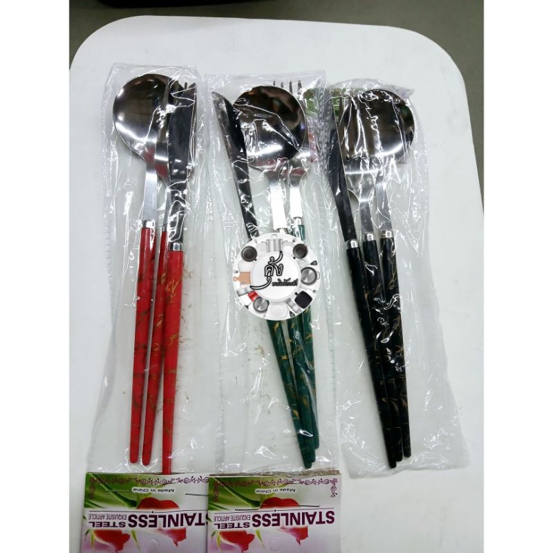 Queen Frish (ชุดช้อน ส้อม มีด 1 ชุด 3 pcs.) Stainless Steel ลายหินอ่อน 3 สี