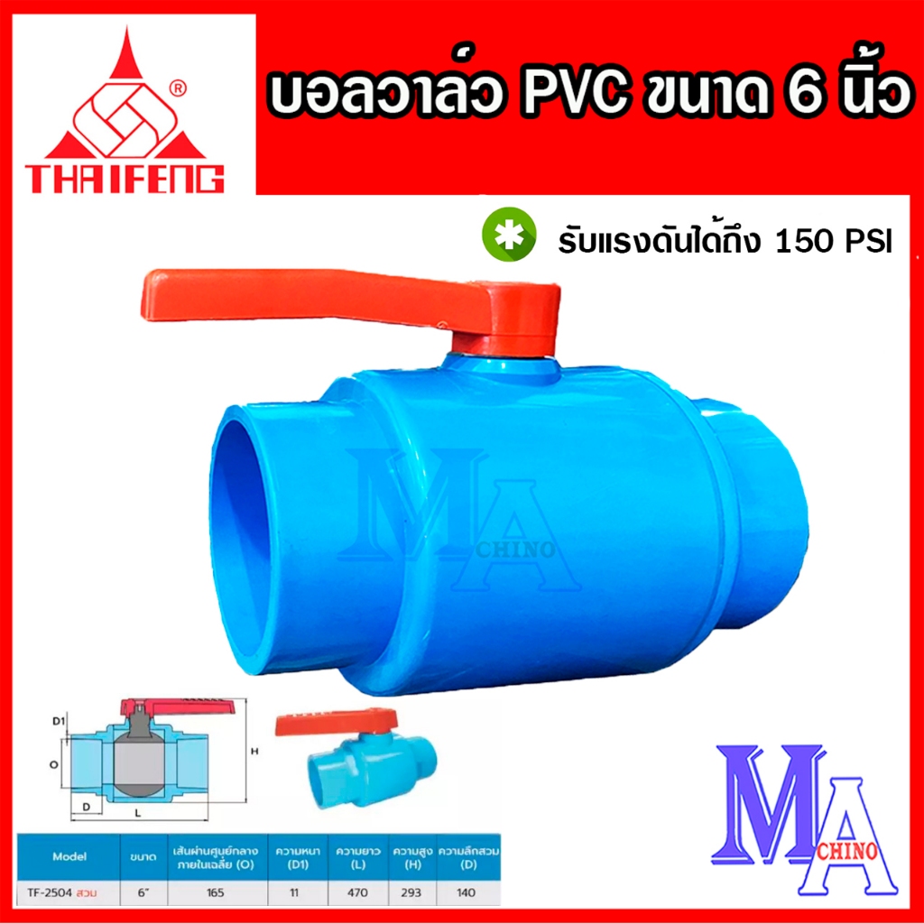 Ball Value PVC บอลวาล์ว วาล์วน้ำ วาวปิด-เปิด บอลวาล์วพีวีซี 6 นิ้ว ยี่ห้อ Thaifeng