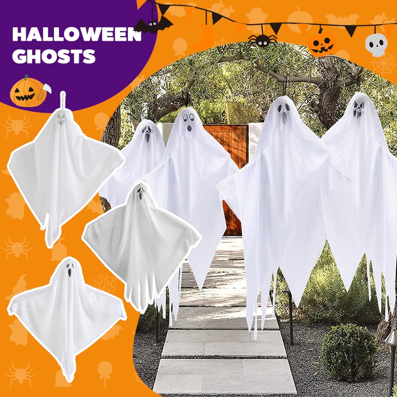 🎃🎃Halloween ตกแต่งอุปกรณ์กลางแจ้ง ขายปลีก/จี้ผีฮาโลวีนสีขาว, ปาร์ตี้ฉากห้องหลบหนีบ้านผีสิง, อุปกรณ์ประกอบฉากบรรยากาศสยอง